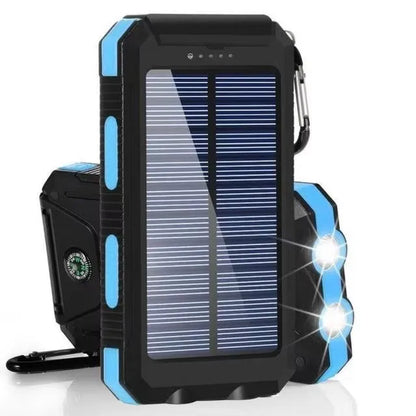 Solar Power Bank 80000mAh Portable Charger with LED Flashlight & Carabiner