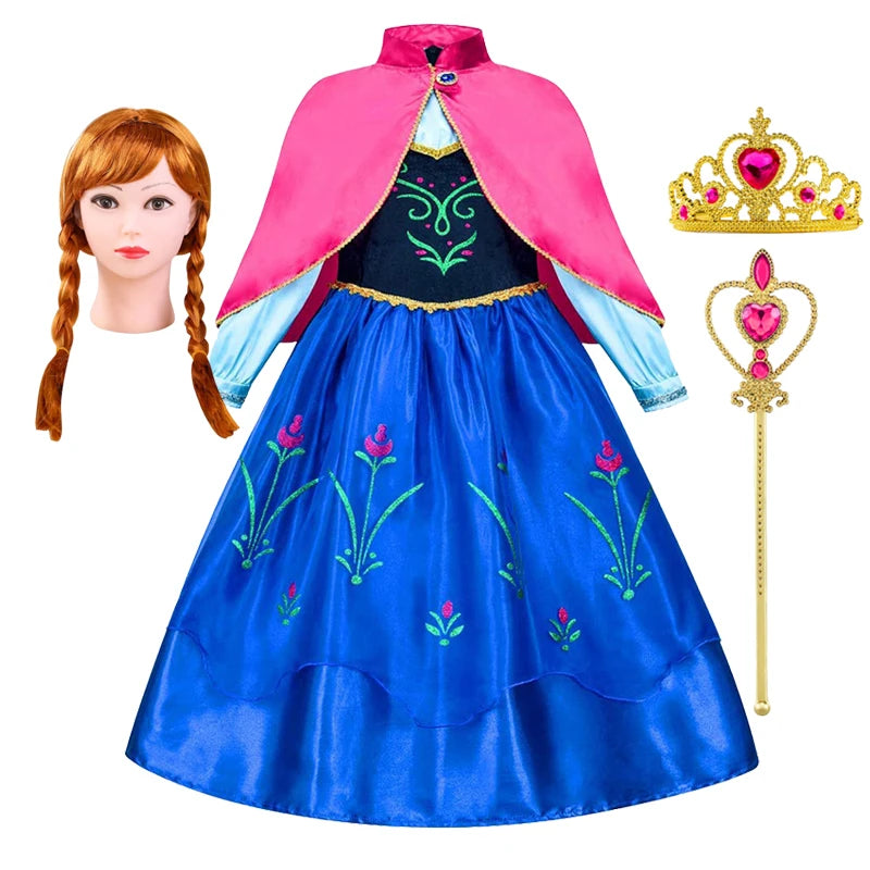 Princess Anna Costume Dress for Girls – Frozen Cosplay with Cape
