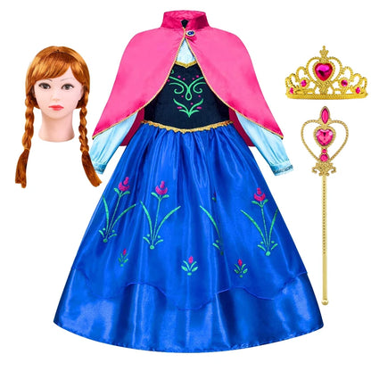 Princess Anna Costume Dress for Girls – Frozen Cosplay with Cape