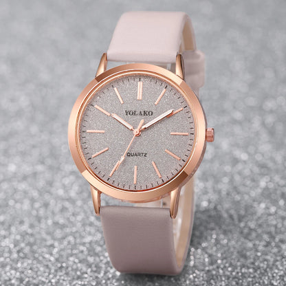 Women's Quartz Watch with Matte Glitter Dial & Leather Band