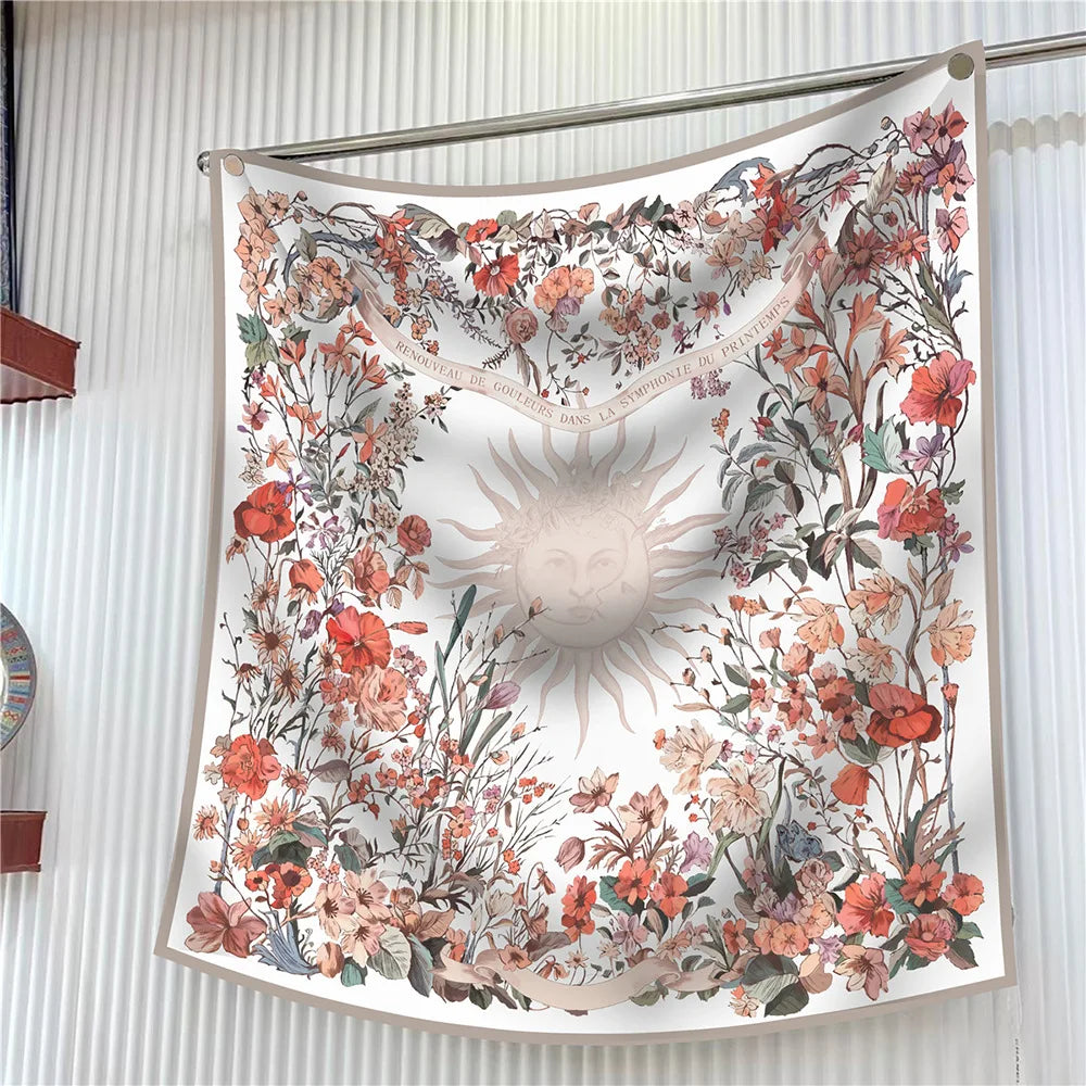 Luxury Silk Square Scarf Women Floral Paisley Print 90cm