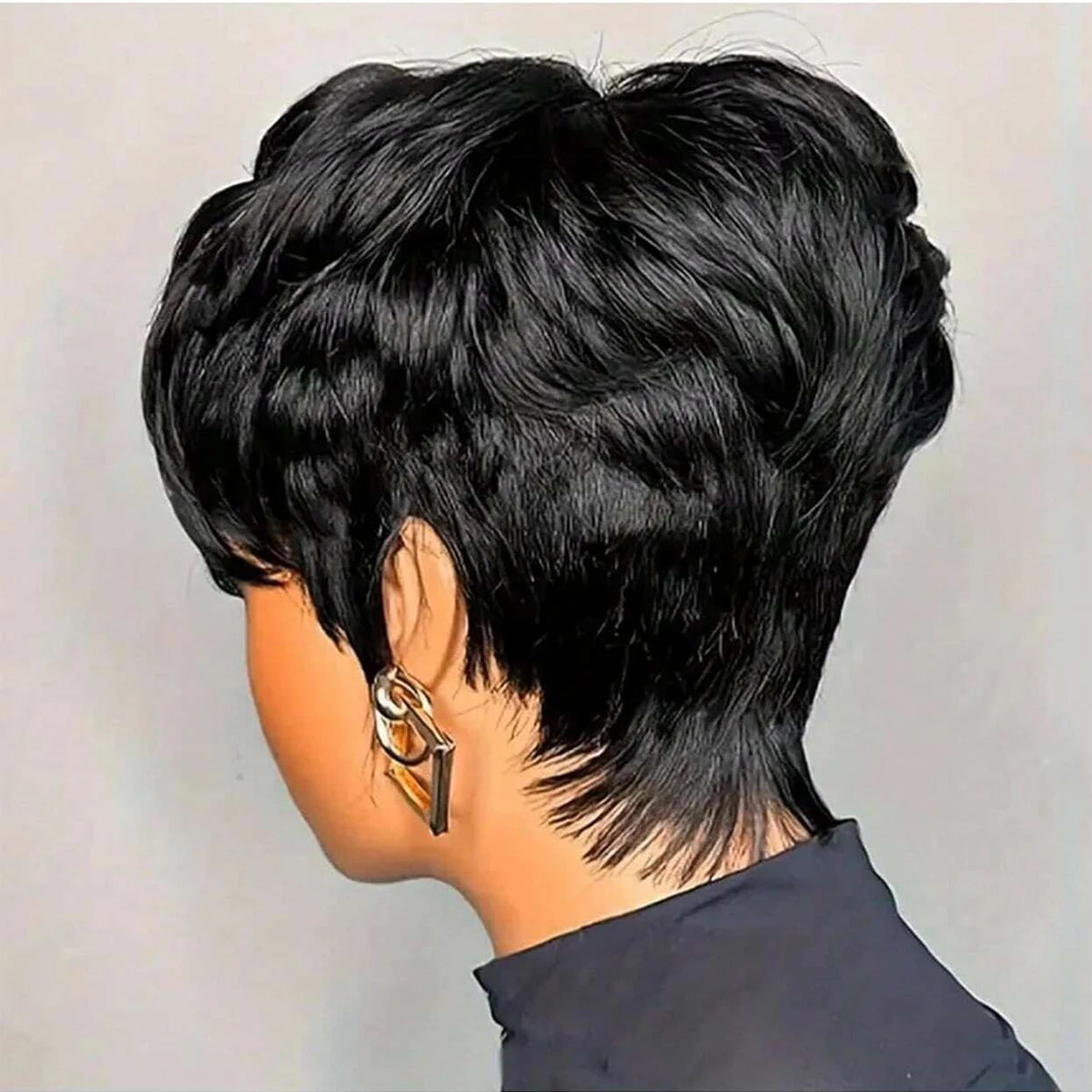 Pixie Cut Short Bob Wig with Bangs Glueless Natural Black