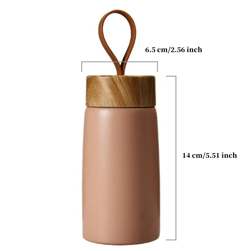 Mini Insulated Coffee Mug – Stainless Steel Thermos with Wood Lid