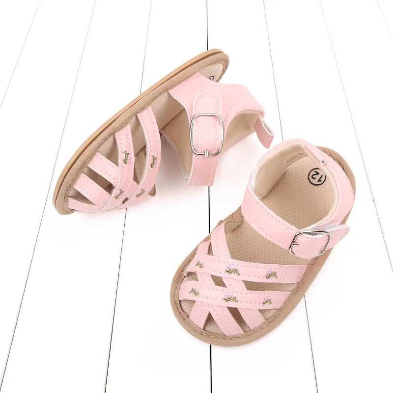 Baby Girl Flower Sandals – Cross Strap Soft Sole Summer Shoes