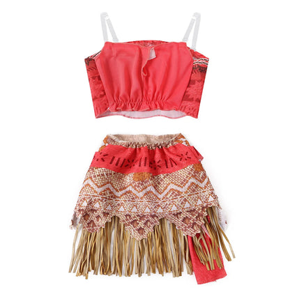 Moana Girls Costume Polynesian Princess Two-Piece Dress Up Set