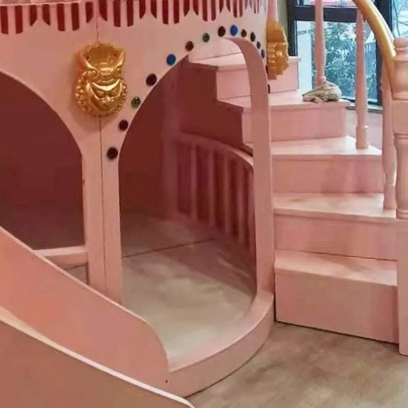 Double Decker Castle Kids Bed with Slide and Safety Rails