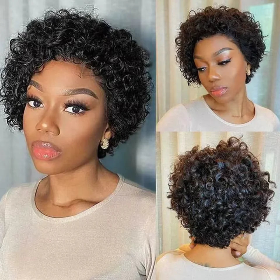 Pixie Cut Curly Human Hair Wig – 13x1 Transparent Lace Front Short Bob