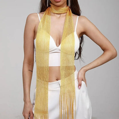 Shiny Tassel Scarf Necklace for Women – Glitter Party Evening Wrap