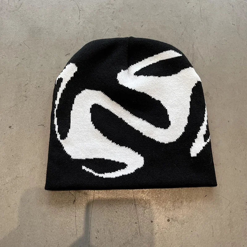Y2K Goth Spider Web Knit Beanie – Unisex Streetwear Hat