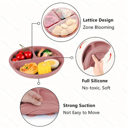 Silicone Baby Suction Plate – Divided Sections with Lid