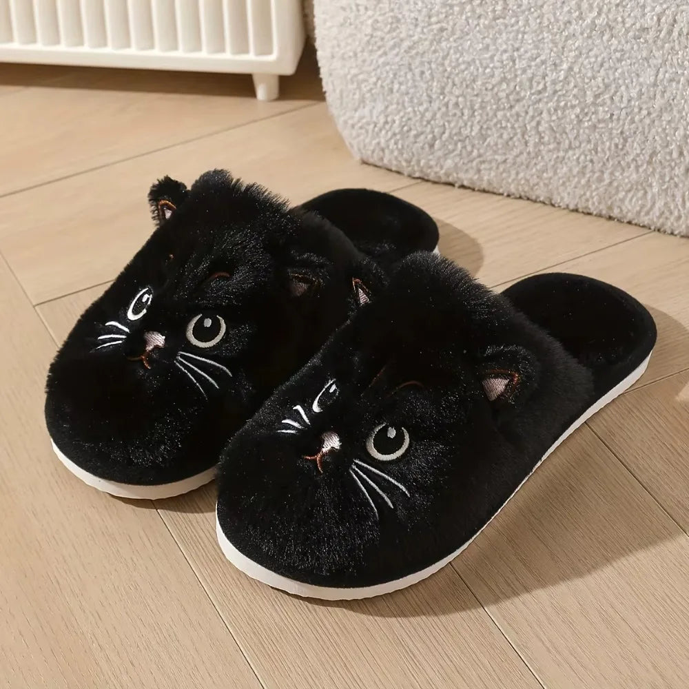 Women's Plush Cat Slippers – Cozy Non-Slip Indoor House Shoes