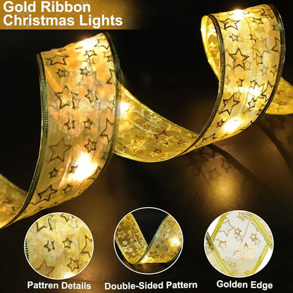 Christmas Ribbon Fairy Lights – DIY Bow String Tree Ornaments