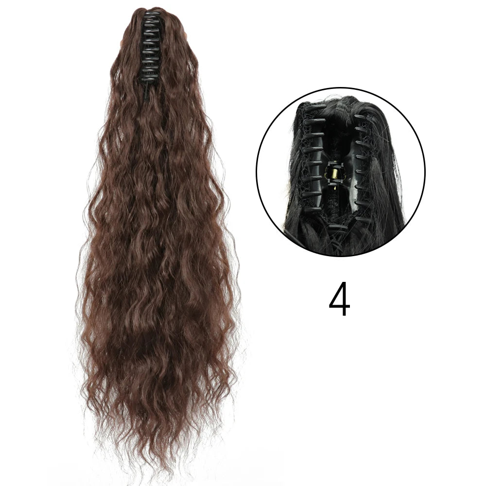 Claw Clip Ponytail Hair Extension 24 Inch Wavy Synthetic Heat Resistant