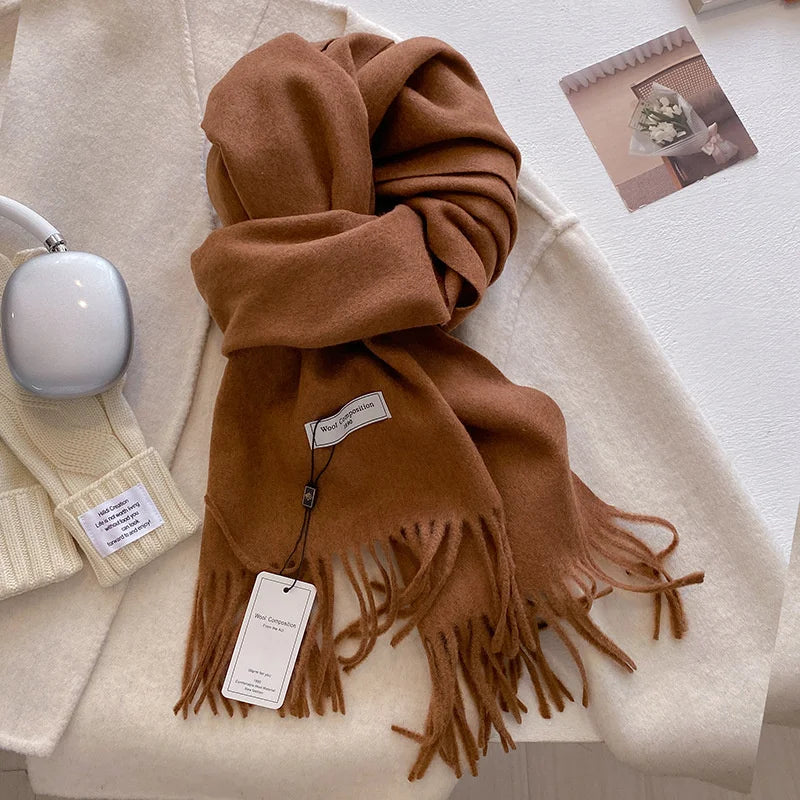 Cashmere-Feel Winter Scarf for Women – Soft Wool Pashmina Shawl with Tassels