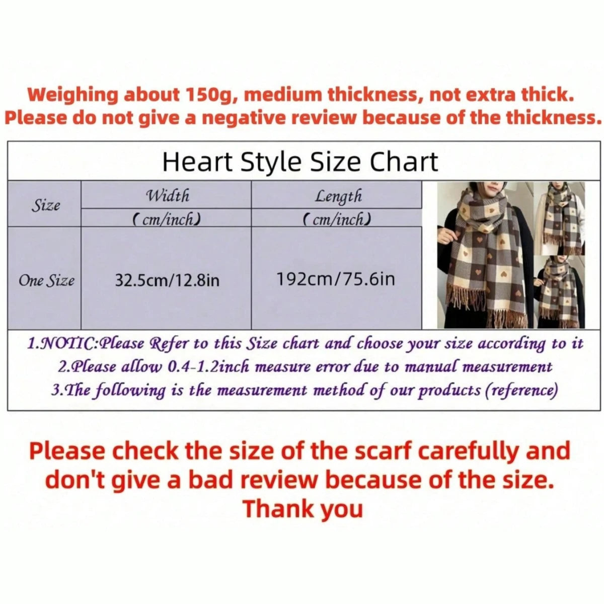 Women's Heart Pattern Plaid Blanket Scarf with Tassels