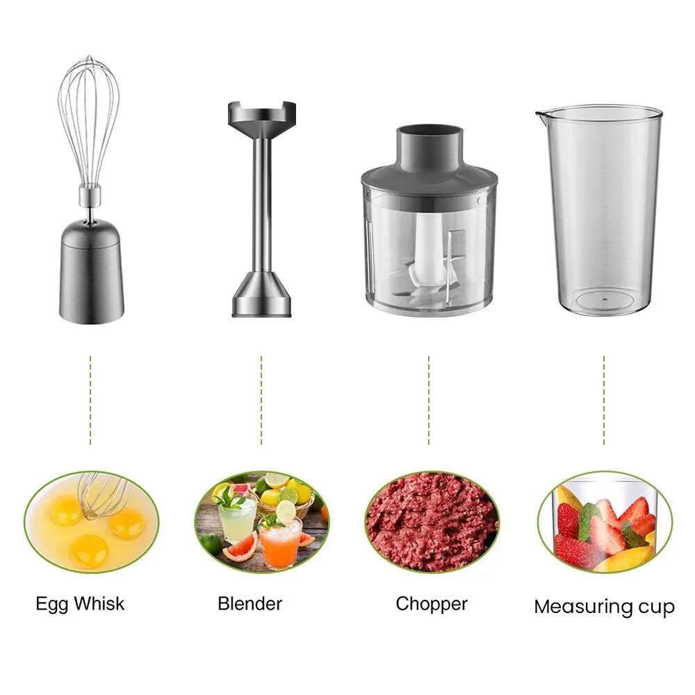 4-in-1 Immersion Hand Blender Stainless Steel Stick Mixer Set