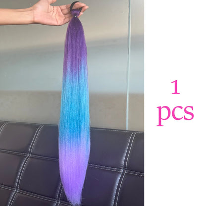 Synthetic Ponytail Hair Extension 2pcs – Long Straight, Colorful, Braiding Hairpiece with Rubber Band