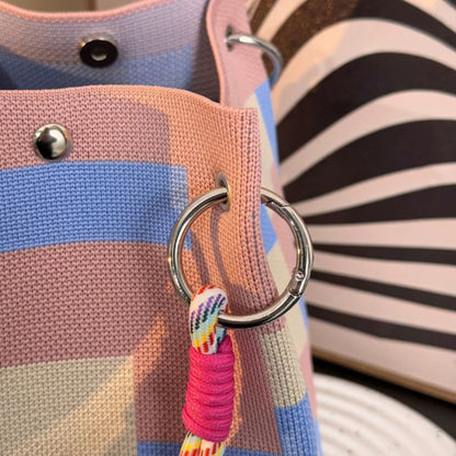 Color-Block Knitted Bucket Bag – Retro Striped Handbag