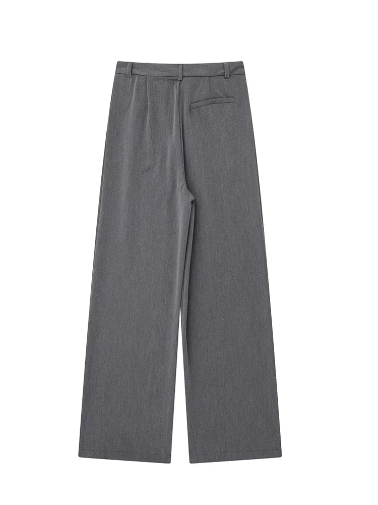 Women's High Waist Wide Leg Trousers with Front Zipper