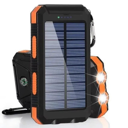 Solar Power Bank 80000mAh Portable Charger with LED Flashlight & Carabiner