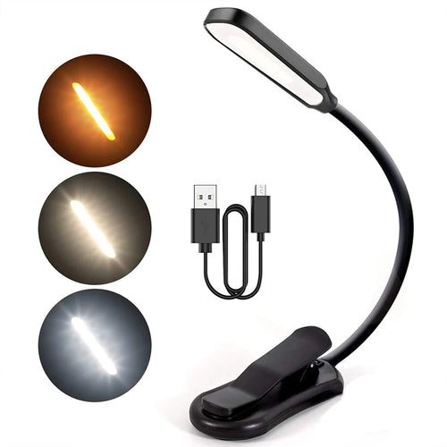 LED Book Light Clip-On – USB Rechargeable, 7 LEDs, 3 Color Modes