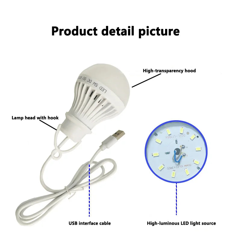 Portable USB LED Bulb 5V Camping Lantern Emergency Light
