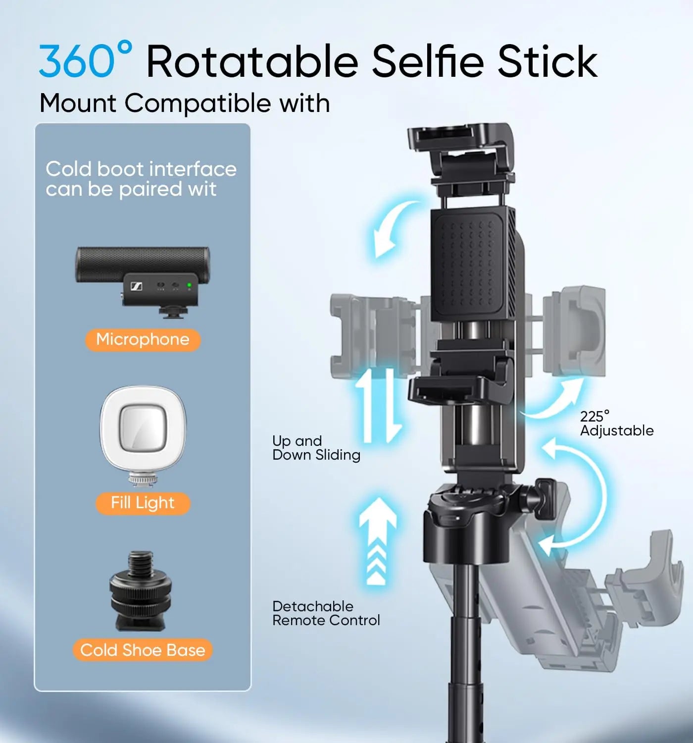 Mini Selfie Stick Tripod with One-Touch Remote & Carabiner Clip