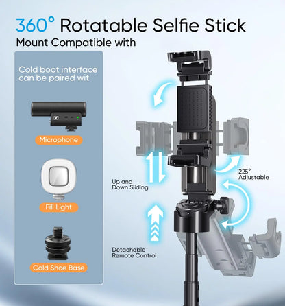 Mini Selfie Stick Tripod with One-Touch Remote & Carabiner Clip