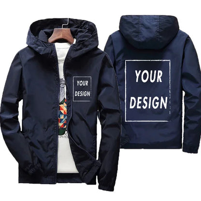 Men's Custom Logo Windbreaker Jacket – Waterproof Hooded Coat Up to 7XL
