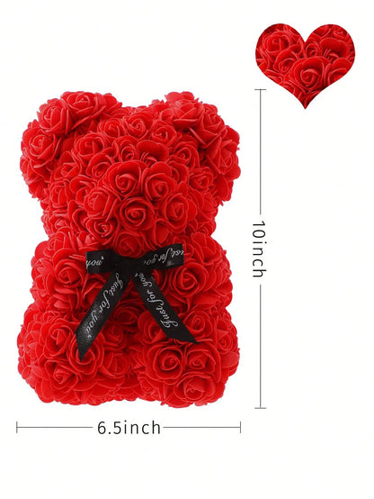 Rose Teddy Bear – Artificial Flower Bear Gift for Valentine's Day, Mother's Day & Birthdays