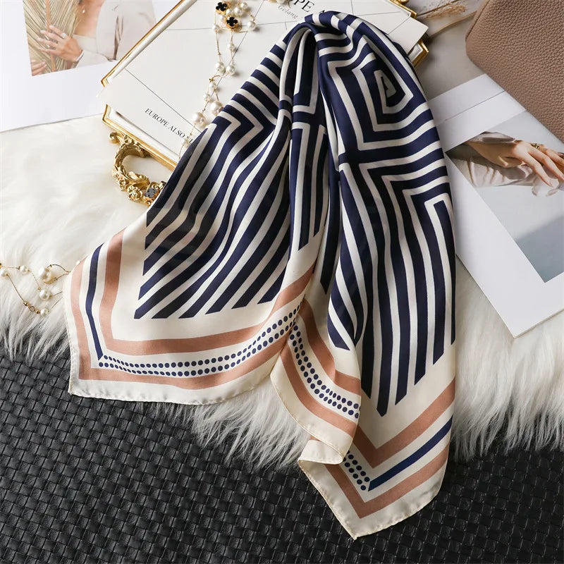Faux Silk Square Scarf – Elegant Printed Shawl for Women