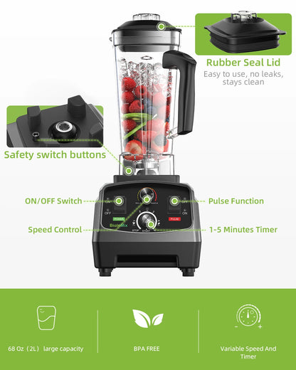 BioloMix 2200W Professional Heavy Duty Blender – Commercial Grade Smoothie & Food Processor
