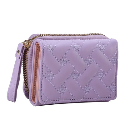 Women's Trifold Wallet – PU Leather Embroidered Short Card Purse