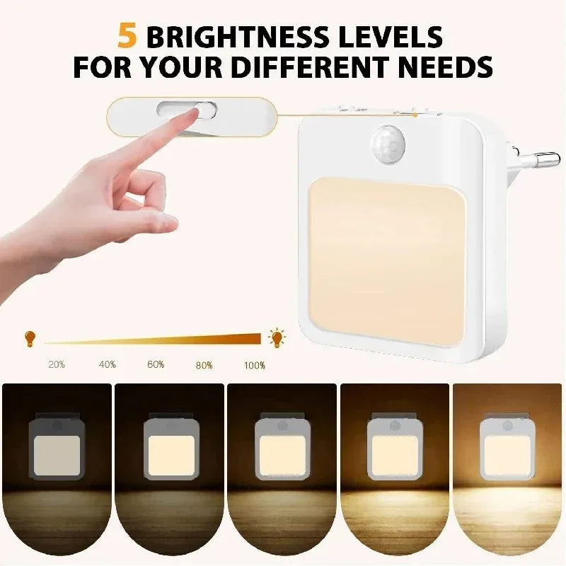 Motion Sensor Night Light Plug-In LED Lamp with Adjustable Brightness
