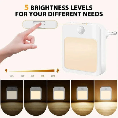 Motion Sensor Night Light Plug-In LED Lamp with Adjustable Brightness