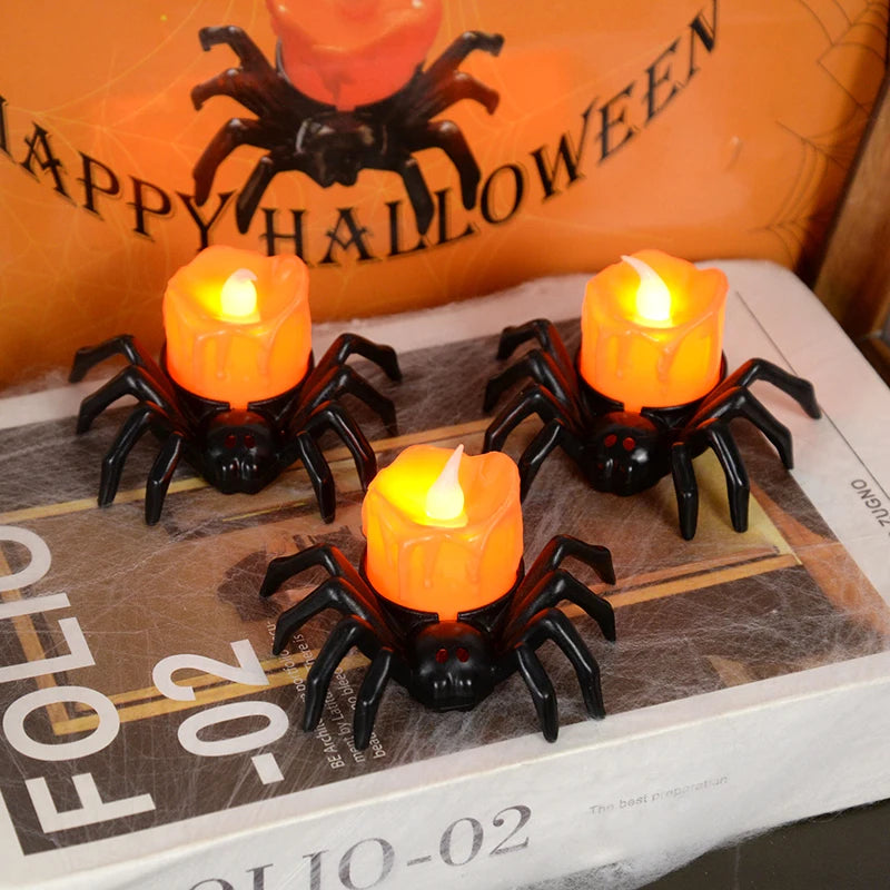Halloween LED Spider Pumpkin Candle Light – Flameless Decoration Lamp
