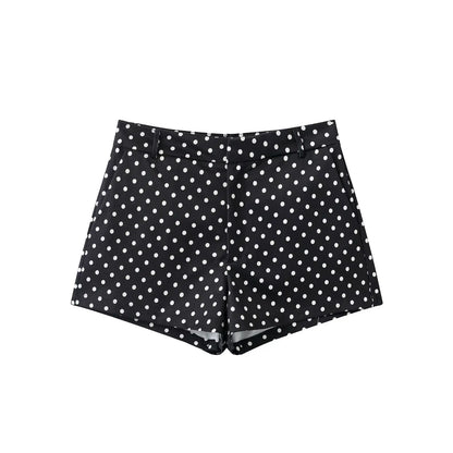 Women's Polka Dot Turtleneck Jacket & Shorts Set – Casual Autumn Outfit