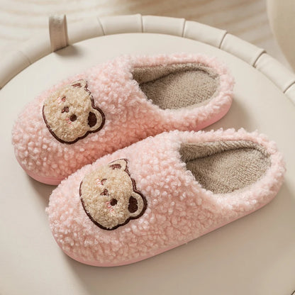 Cute Bear Fluffy Slippers – Warm Plush House Shoes