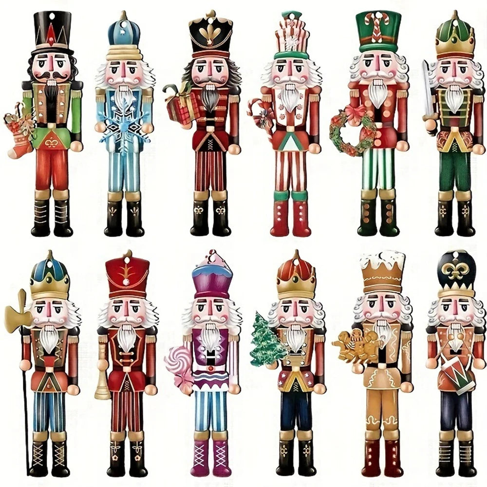 Nutcracker Christmas Ornaments – 12-Piece Wooden Hanging Holiday Decoration Set