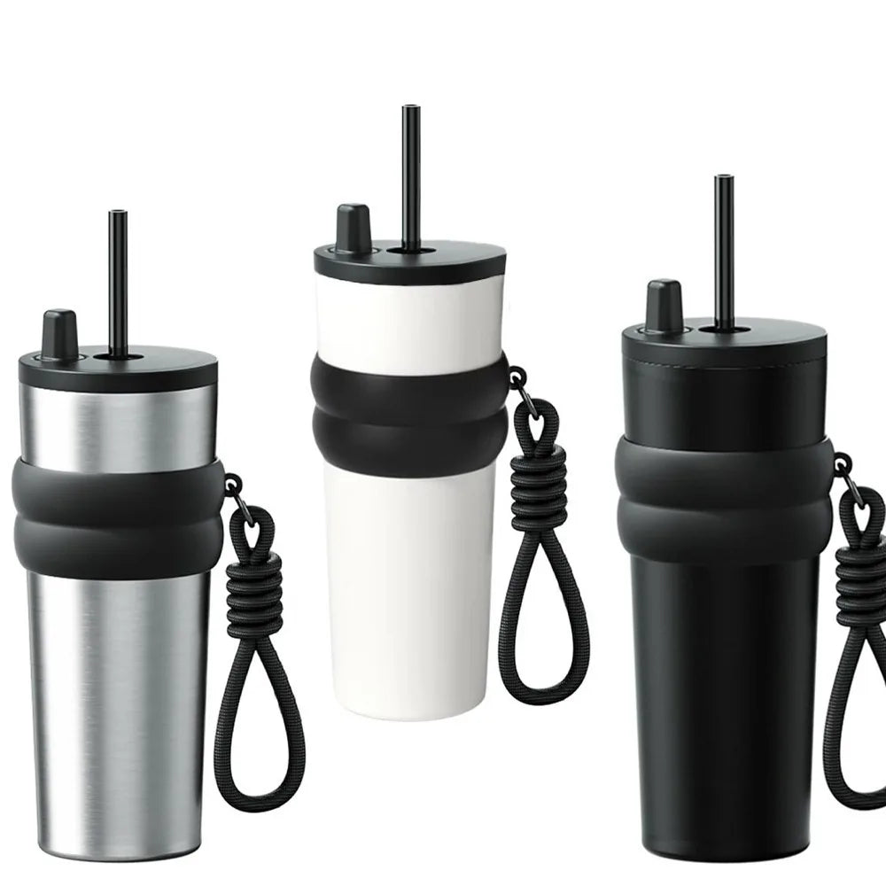 Stainless Steel Travel Thermos with Straw Lid – 700ml (23oz)