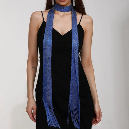 Shiny Tassel Scarf Necklace for Women – Glitter Party Evening Wrap