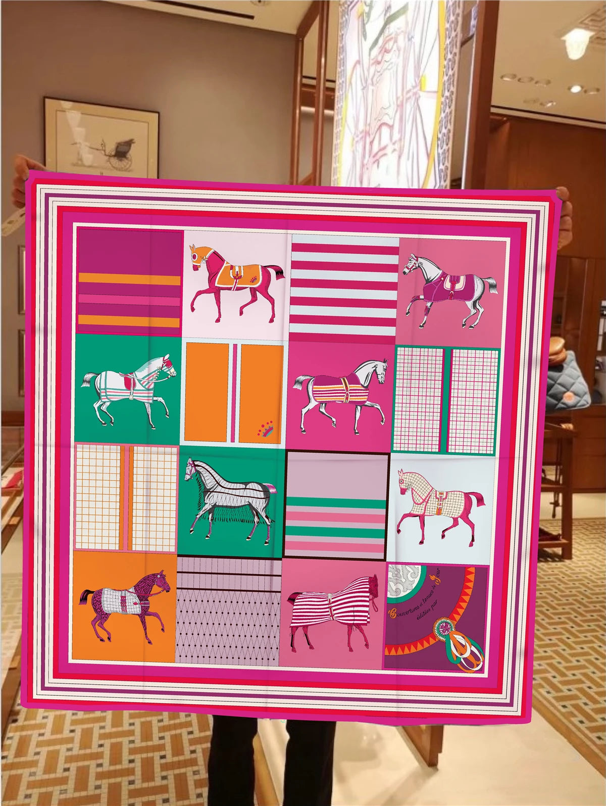 Women's Luxury Silk Square Scarf – 90cm Twill Print Bandana Shawl