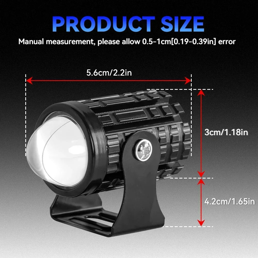 Motorcycle LED Projector Headlight – Dual Color Fog & Driving Lamp for ATV Scooter