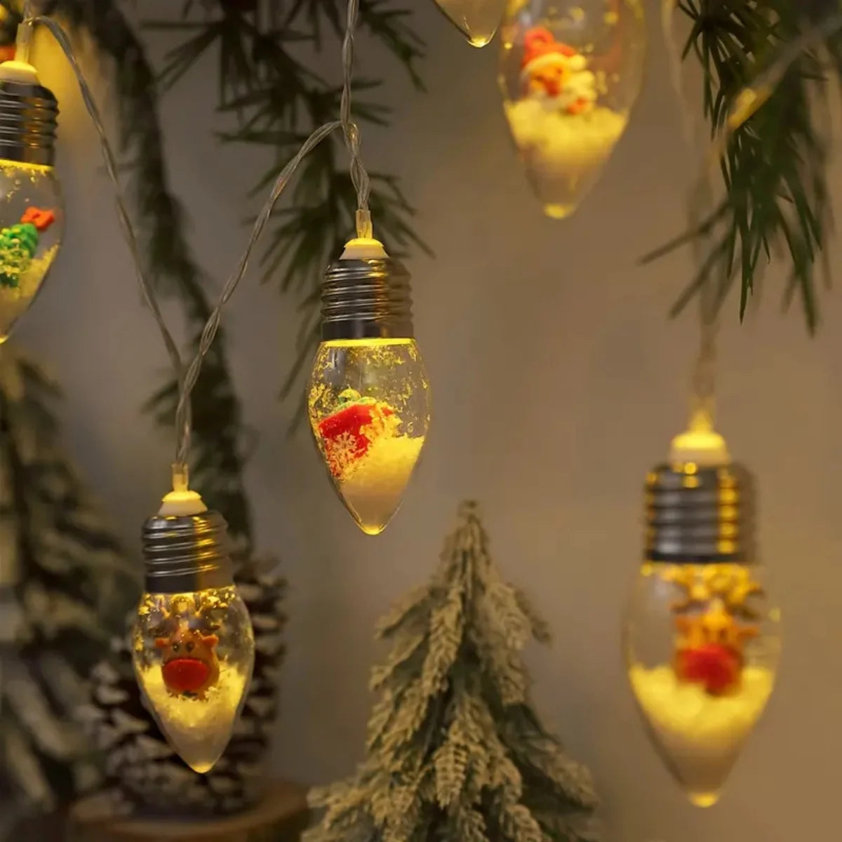 Christmas Snowball LED String Lights with Santa & Snowman Figurines