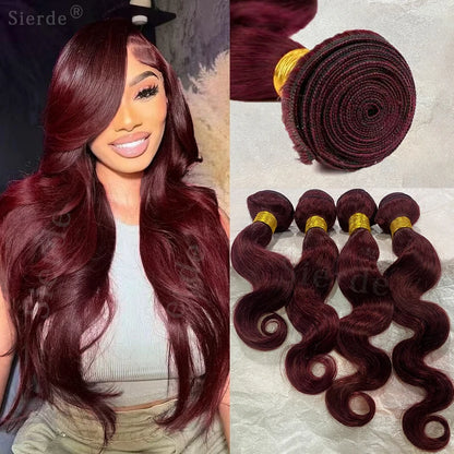 99J Burgundy Body Wave Human Hair Bundles 3 & 4 Pcs Raw Unprocessed
