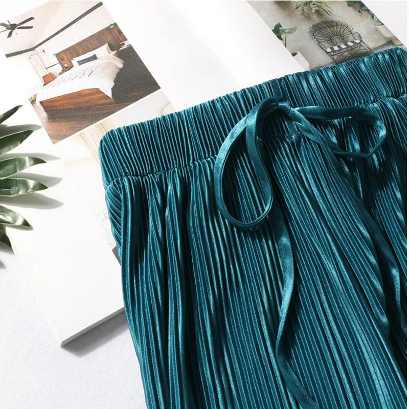 Wide Leg Pants for Women – Pleated Ice Silk Elastic Waist
