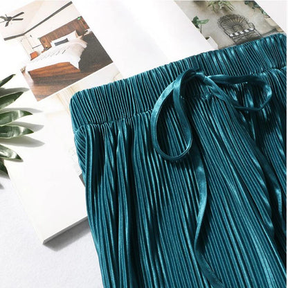 Wide Leg Pants for Women – Pleated Ice Silk Elastic Waist