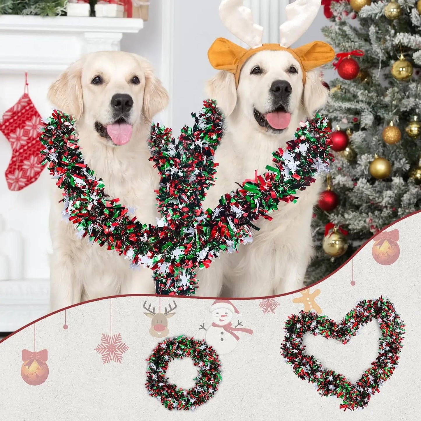 Christmas Tinsel Garland with Snowflakes & Tree Cutouts – 2M