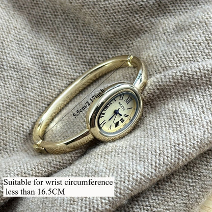 Gold Bangle Bracelet Watch for Women – Oval Dial, Roman Numerals