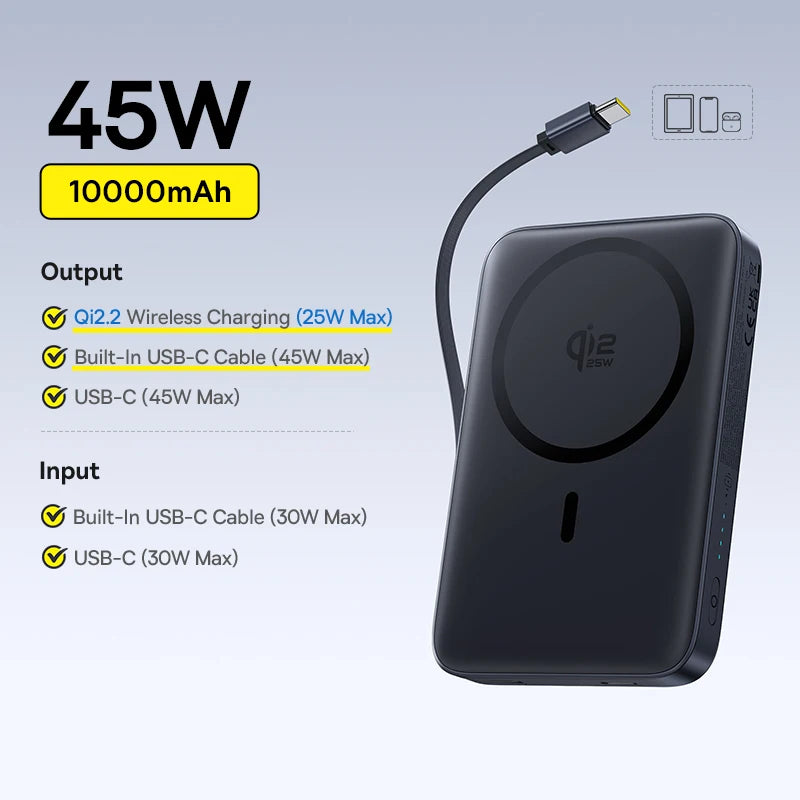 Baseus Qi2 Magnetic Power Bank 10000mAh – 25W Wireless & 45W Wired Charging